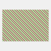 Groene, witte, rode, met kerstmis gekleurde lijnen inpakpapier vel (Voorkant 3)
