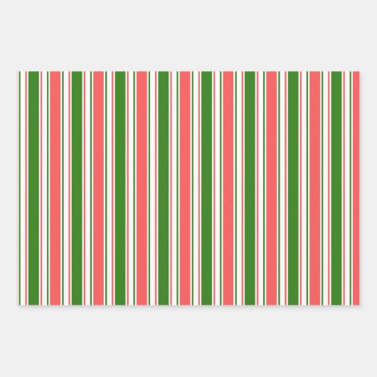 Groene, witte, rode, met kerstmis gekleurde lijnen inpakpapier vel (Voorkant 3)