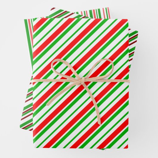 Groene, witte, rode strepen met kerststijl inpakpapier vel (In situ)