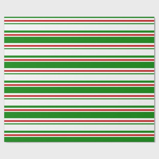 Groene, witte, rood gekleurde kerstlijnen cadeaupapier (Vlak)