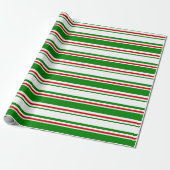 Groene, witte, rood gekleurde kerstlijnen cadeaupapier (Uitgerold)