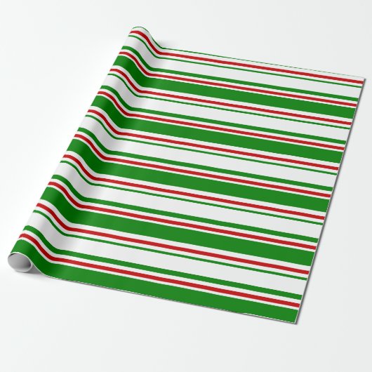 Groene, witte, rood gekleurde kerstlijnen cadeaupapier (Uitgerold)