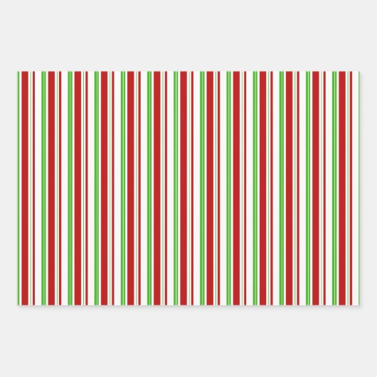Groene, witte, rood gekleurde kerstlijnen inpakpapier vel (Voorkant)