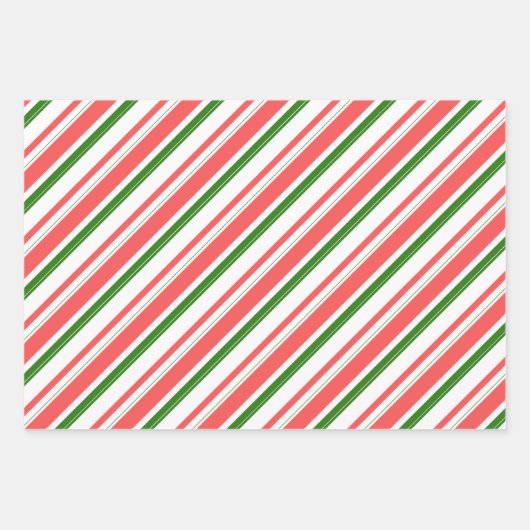 Groene, witte, rood gekleurde kerstlijnen inpakpapier vel (Voorkant)