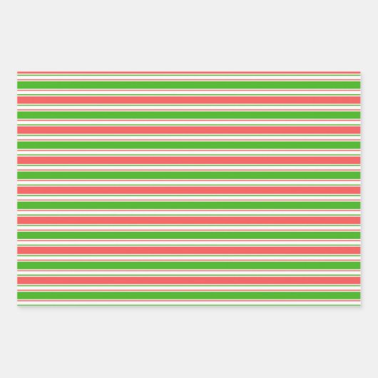 Groene, witte, rood gekleurde kerstlijnen inpakpapier vel (Voorkant 2)