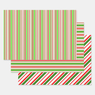 Groene, witte, rood gekleurde kerstlijnen inpakpapier vel