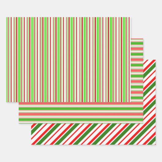 Groene, witte, rood gekleurde kerstlijnen inpakpapier vel (Set)