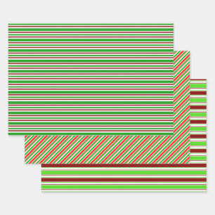 Groene, witte, rood gekleurde kerstlijnen inpakpapier vel