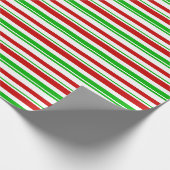Groene, witte, rood gekleurde kerststijlstrepen cadeaupapier (Hoek)