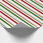 Groene, witte, rood gekleurde kerststijlstrepen cadeaupapier (Hoek)