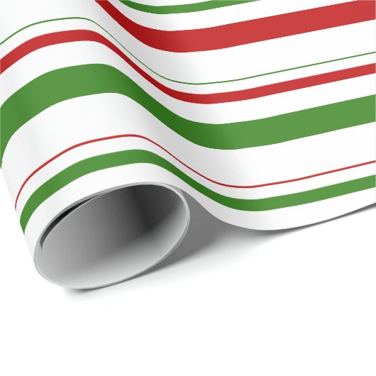 Groene, witte, rood gekleurde kerststijlstrepen cadeaupapier (Rol Hoek)