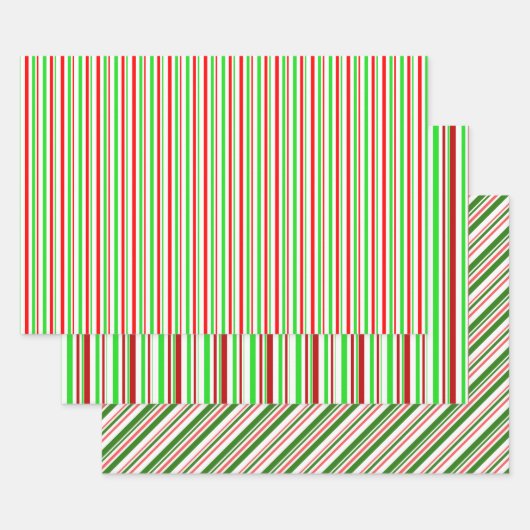 Groene, witte, rood gekleurde kerststijlstrepen inpakpapier vel (Set)