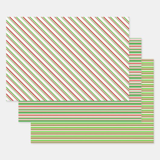 Groene, witte, rood gekleurde kerststijlstrepen inpakpapier vel (Set)