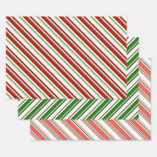 Groene, witte, rood gekleurde kerststijlstrepen inpakpapier vel