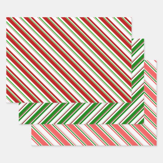 Groene, witte, rood gekleurde kerststijlstrepen inpakpapier vel (Set)