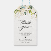 Groene witte roos bloemige trouwgunst bedankje cadeaulabel (Voorkant)