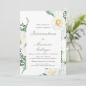 Groene witte roos Quinceanera Kaart (Staand voorkant)