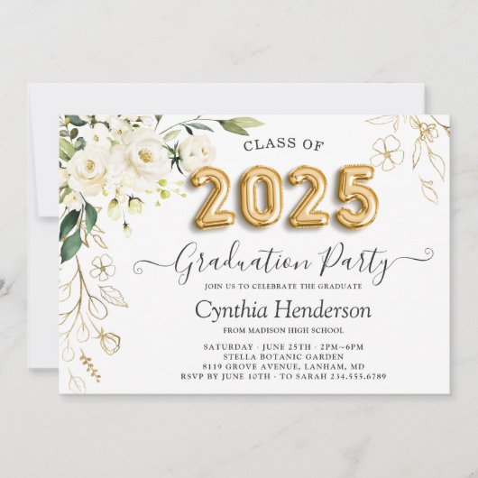 Groene Witte Rozen Bloemenklasse van 2025 Afstuder Kaart (Voorkant)