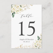 Groene witte rozen bloemstuk bruiloft tafel nummer RSVP kaartje (Achterkant)