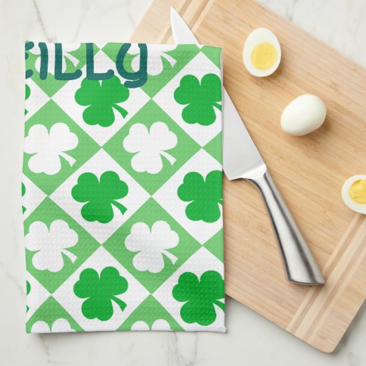 Groene & Witte Shamrocks Naam Ierse Bar & Keuken Theedoek (Quarter Fold)