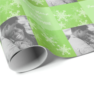 Groene Witte Sneeuwvlok Minimalistische Foto Kerst Cadeaupapier