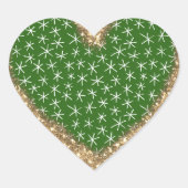Groene witte sneeuwvlokken glinsteren hart sticker (Voorkant)