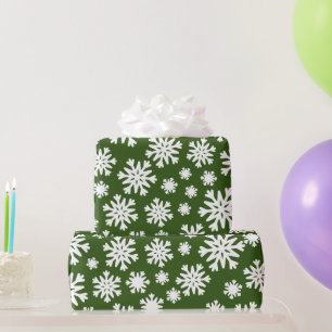 Groene Witte Sneeuwvlokken Kerstvakantie Cadeaupapier