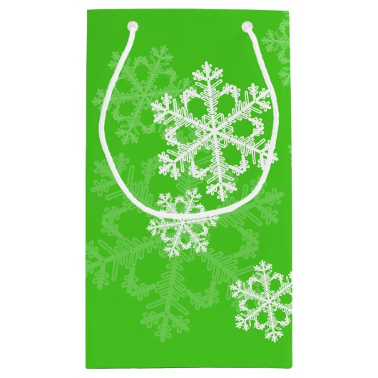 Groene Witte Sneeuwvlokken Minimalistische Kerstmi Klein Cadeauzakje (Achterkant)