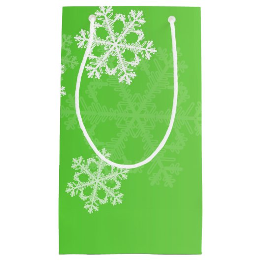 Groene Witte Sneeuwvlokken Minimalistische Kerstmi Klein Cadeauzakje (Voorkant)
