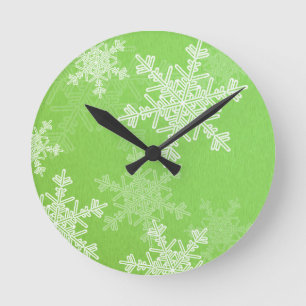 Groene Witte Sneeuwvlokken Minimalistische Kerstmi Ronde Klok