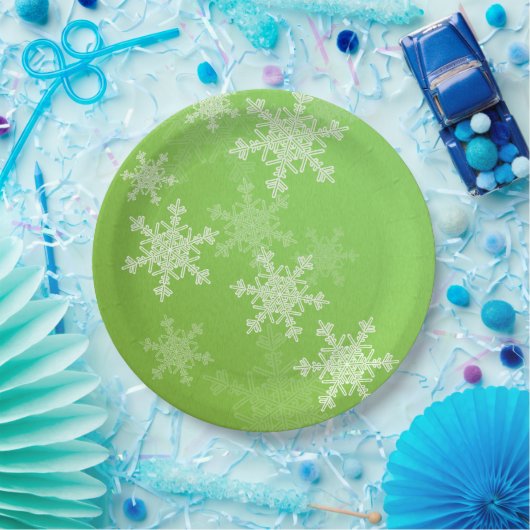 Groene Witte Sneeuwvlokken Minimalistische Kerstna Papieren Bordje (Feest)