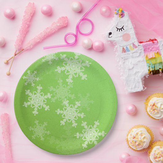 Groene Witte Sneeuwvlokken Minimalistische Kerstna Papieren Bordje (Feest)
