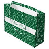 Groene witte sneeuwvlokken Prettige feestdagen fee Groot Cadeauzakje (Achterkant Gekanteld)