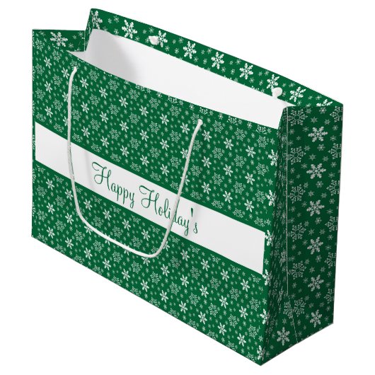 Groene witte sneeuwvlokken Prettige feestdagen fee Groot Cadeauzakje (Voorkant Gekanteld)