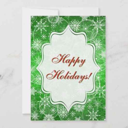 Groene, Witte Sneeuwvlokken Vakantie Feest Uitnodi Kaart (Achterkant)