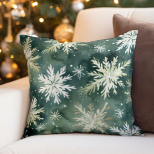 Groene Witte Sneeuwvlokken Winter Kerstvakantie Kussen