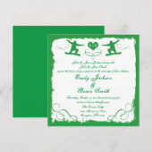 Groene witte snuitsneeuwboarder huwelijksuitnodigi kaart (Voorkant / Achterkant)