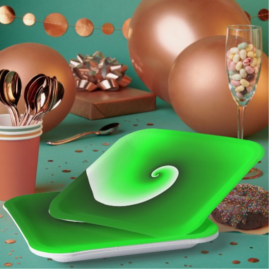 Groene witte spiraal papieren bordje (Multi)