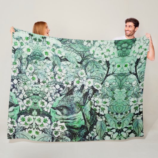 GROENE WITTE SPRINGSTROMEN FLEECE DEKEN (In situ)