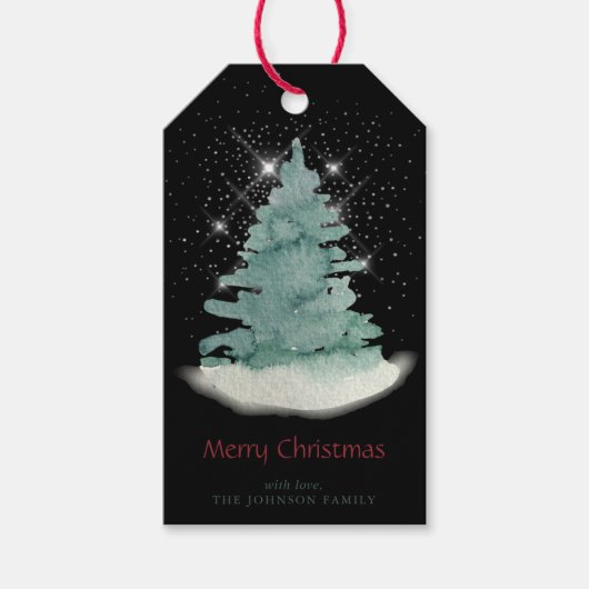 Groene witte ster kerstboom cadeaulabel (Voorkant)