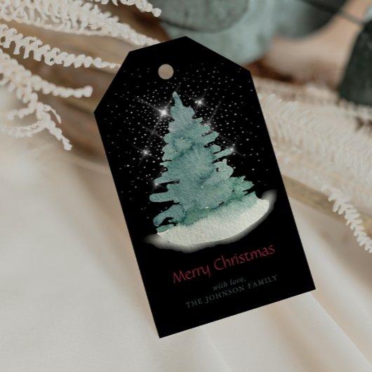 Groene witte ster kerstboom cadeaulabel