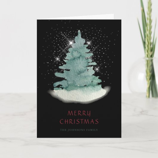 Groene witte ster kerstboom feestdagen kaart (Voorkant)