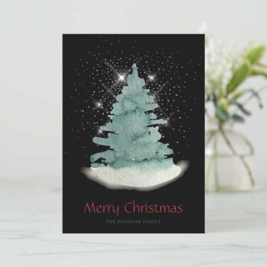 Groene witte ster kerstboom feestdagenkaart (Staand voorkant)