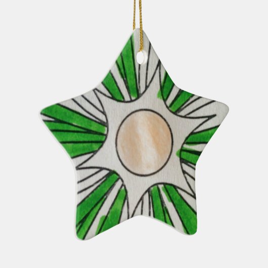 Groene witte ster tekening, kunst voor kinderen :) keramisch ornament (Rechts)