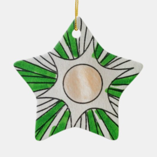 Groene witte ster tekening, kunst voor kinderen :) keramisch ornament (Voorkant)