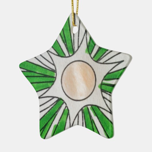 Groene witte ster tekening, kunst voor kinderen :) keramisch ornament (Links)