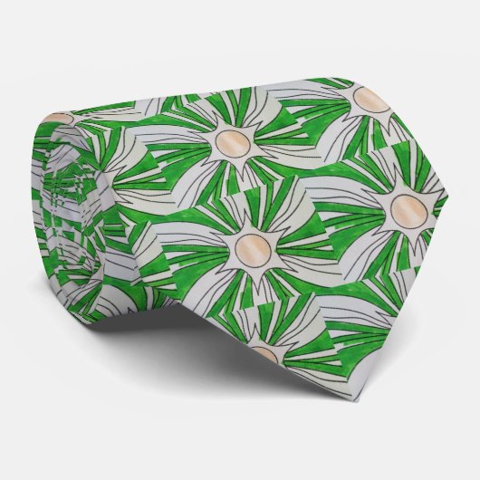 Groene witte ster tekening, kunst voor kinderen :) stropdas (Opgerold)