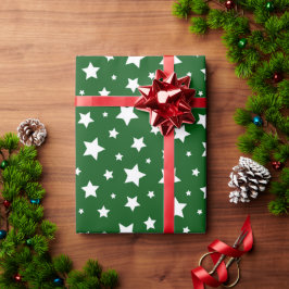 Groene witte sterren kerst cadeaupapier