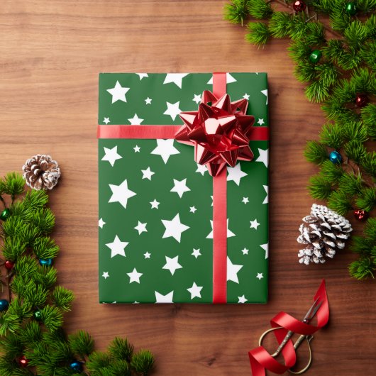 Groene witte sterren kerst cadeaupapier (Feestdagen Geschenken)