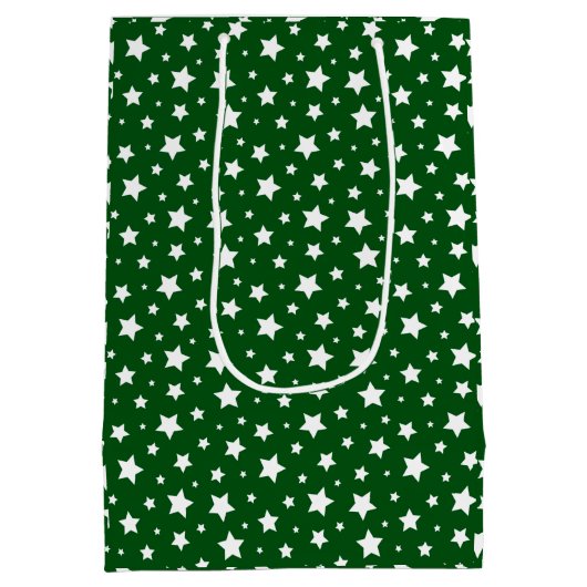 Groene witte sterren kerst medium cadeauzakje (Achterkant)